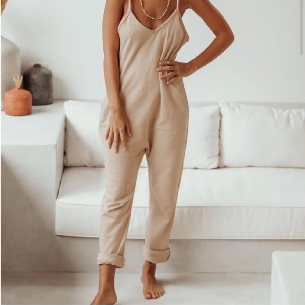 Myrah Penaloza 100% cotton Elegant Tan play Jumpsuit M